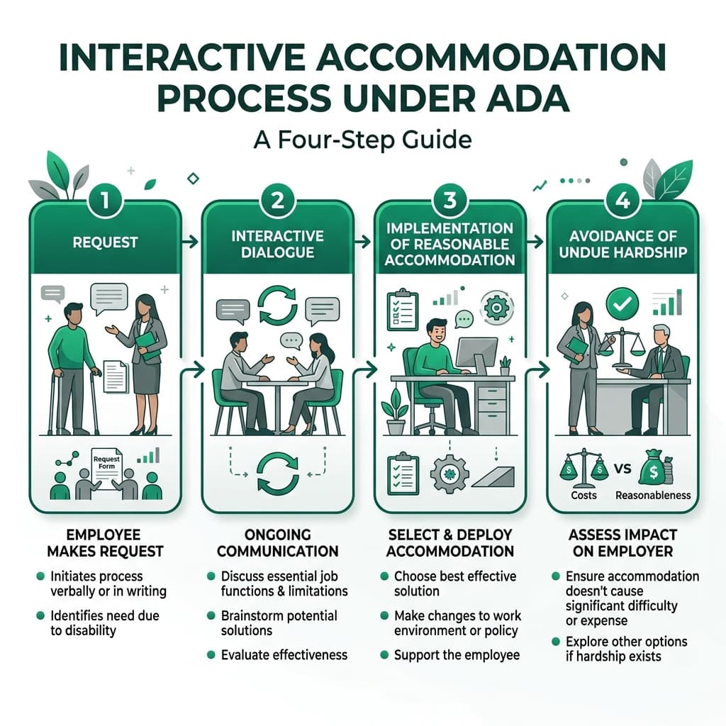 Horizontal flowchart infographic illustrating the ADA interactive process