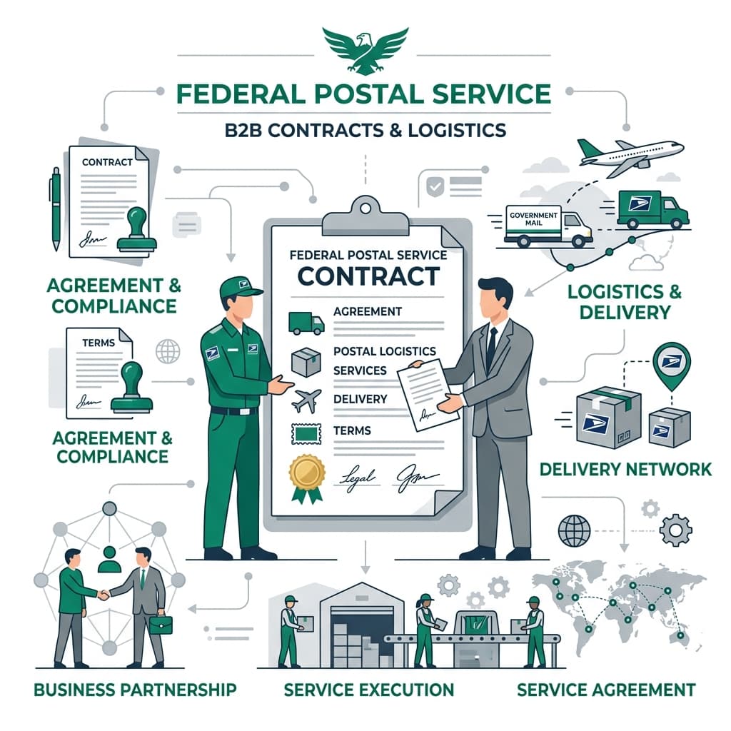B2B flat vector illustration representing federal postal service contracts