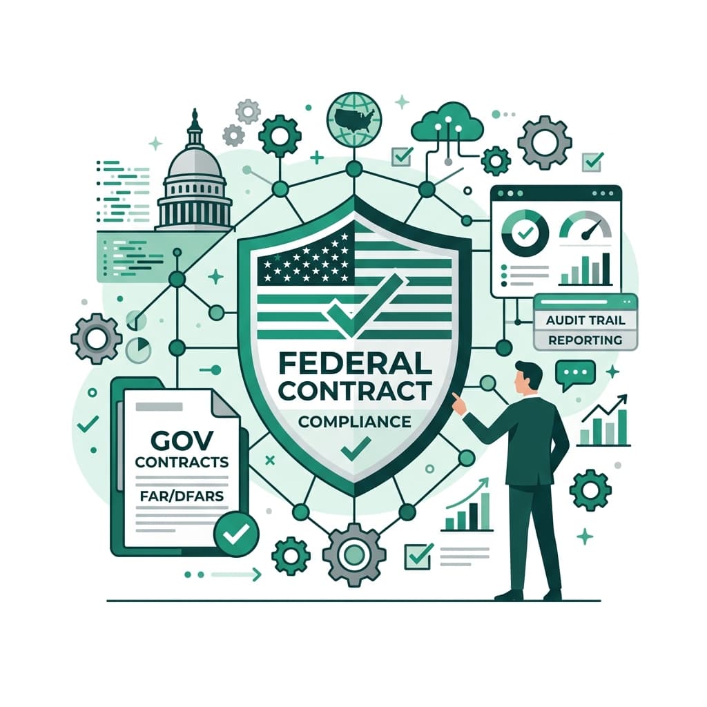 Minimalist vector art representing federal contract compliance