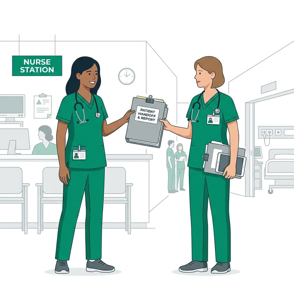 B2B flat vector illustration representing patient handoffs between nurses