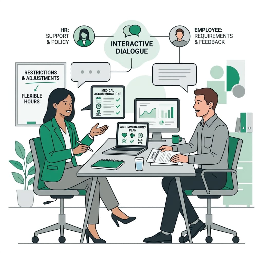 B2B flat vector illustration representing interactive dialogue between HR and employee