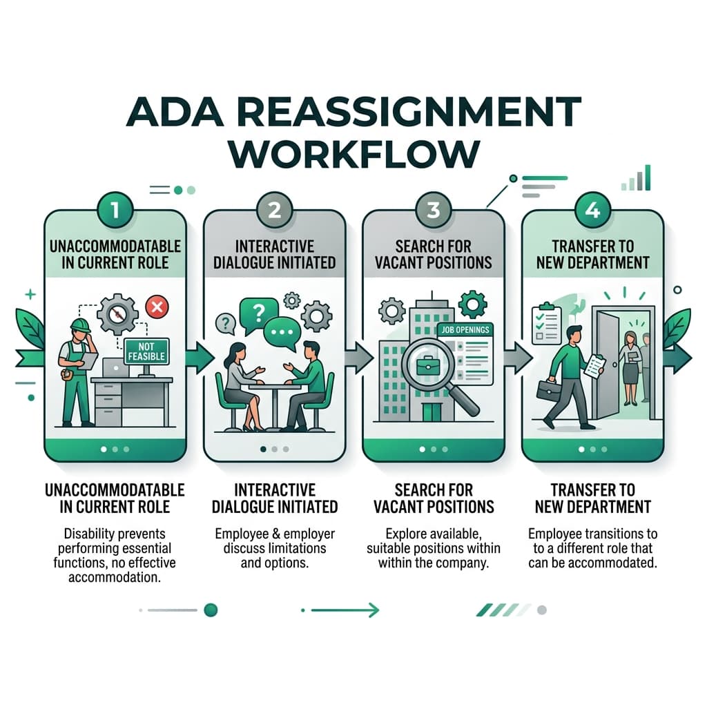 Horizontal flowchart infographic representing the ADA Reassignment workflow