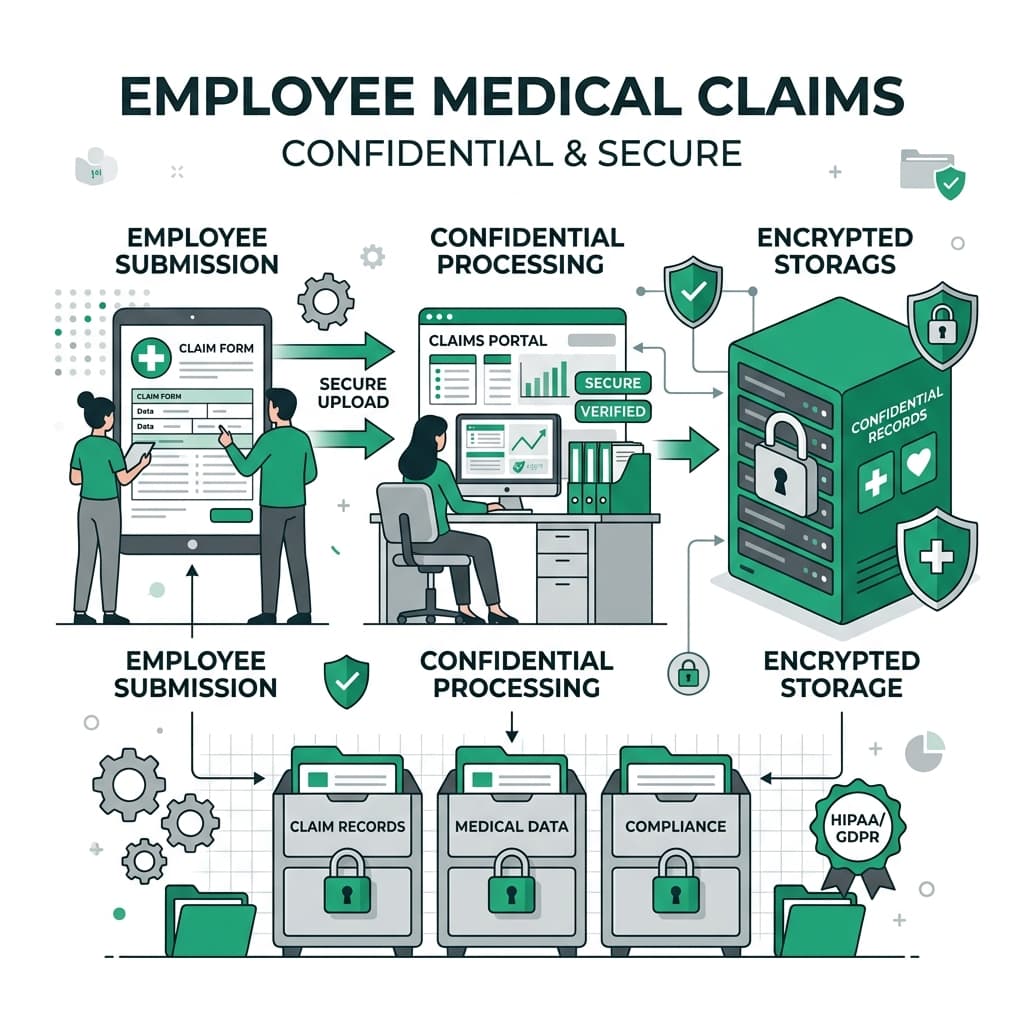 B2B flat vector illustration representing confidential employee medical claims records