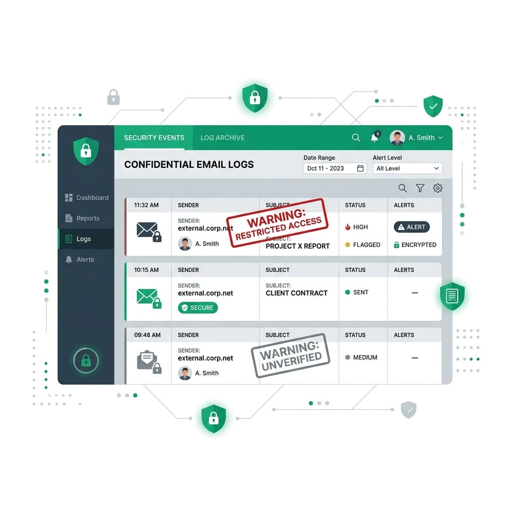 B2B flat vector illustration representing confidential email logs