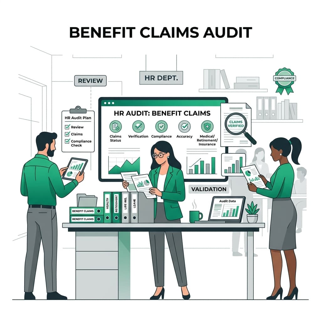 B2B flat vector illustration representing an HR audit of benefit claims