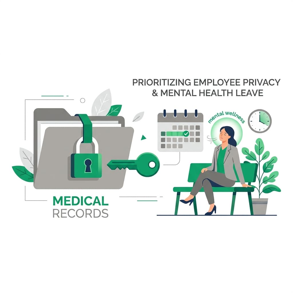 Minimalist vector art representing employee medical privacy and mental health leave
