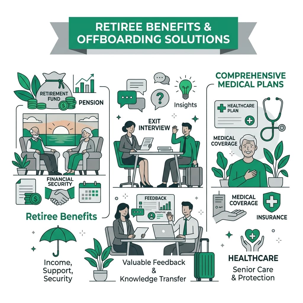 B2B flat vector illustration representing retiree benefits and medical plans