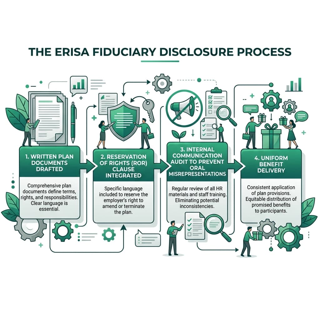 Horizontal flowchart infographic illustrating the ERISA Fiduciary Disclosure process