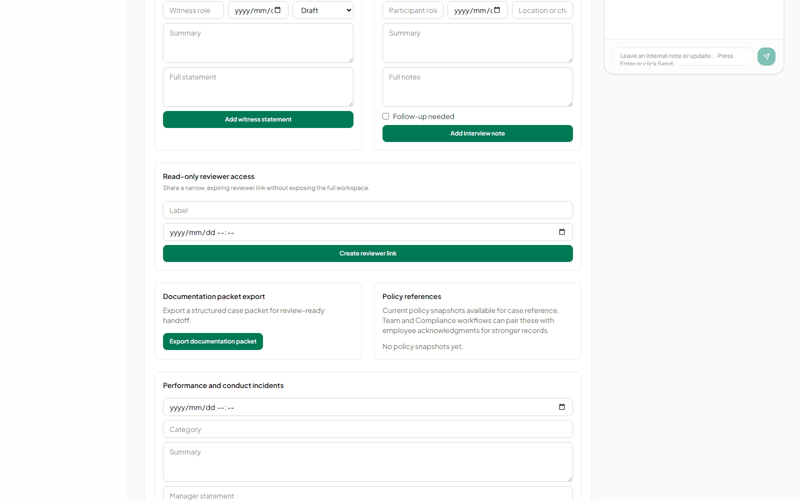 AI SoloHR documentation packet export control inside an HR case